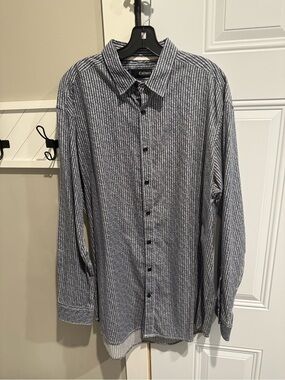 Cultura Navy & White Striped Casual Button-Down Shirt